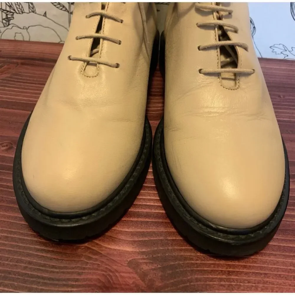 Womens LEGRES made in Italy Lace Up Combat Boots Nappa Leather Tan Size 37 EUC!
